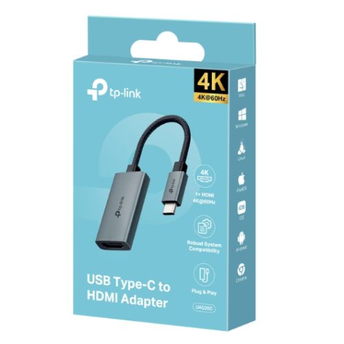 TP-Link (UA520C) USB-C Male to HDMI Female Cable, Ultra-HD 4K, Aluminium, 10cm Braided Cable-1