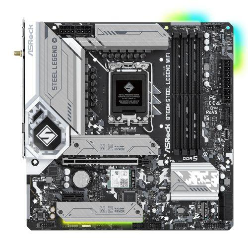 Asrock B760M STEEL LEGEND WIFI, Intel B760, 1700, Micro ATX, 4 DDR5, HDMI, DP, eDP, Wi-Fi 6E, 2.5G LAN, PCIe5, 3x M.2, RGB-0