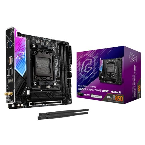 Asrock B850I LIGHTNING WIFI, AMD B850, AM5, Mini ITX, 2 DDR5, HDMI, Wi-Fi 6E, 2.5G LAN, RGB, 2x M.2-5