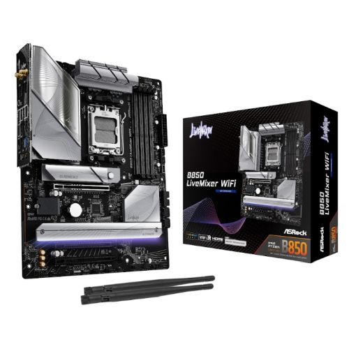 Asrock B850 LIVEMIXER WIFI, AMD B850, AM5, ATX, 4 DDR5, HDMI, DP, Wi-Fi 7, 2.5G LAN, RGB, 3x M.2-5