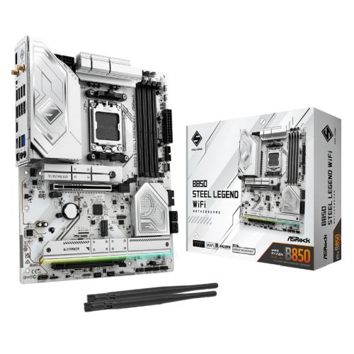 Asrock B850 STEEL LEGEND WIFI, AMD B850, AM5, ATX, 4 DDR5, HDMI, Wi-Fi 7, 2.5G LAN, RGB, 4x M.2-5