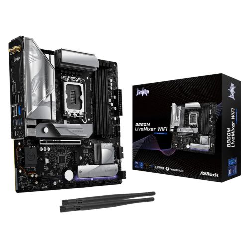 Asrock B860M LIVEMIXER WIFI, Intel B860, 1851, Micro ATX, 4 DDR5, HDMI, TB4, Wi-Fi 6E, 2.5G LAN, RGB, 3x M.2-4