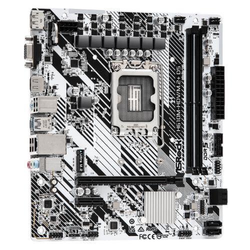 Asrock H610M-HDV/M.2+ D5, Intel H610, 1700, Micro ATX, 2 DDR5, VGA, HDMI, DP, PCIe4, 1x M.2-2