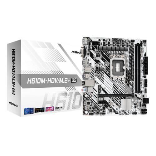 Asrock H610M-HDV/M.2+ D5, Intel H610, 1700, Micro ATX, 2 DDR5, VGA, HDMI, DP, PCIe4, 1x M.2-4