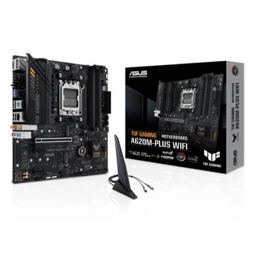 Asus TUF GAMING A620M-PLUS WIFI, AMD A620, AM5, Micro ATX, 4 DDR5, HDMI, 2 DP, Wi-Fi 6, 2.5G LAN, PCIe4, 2x M.2-5