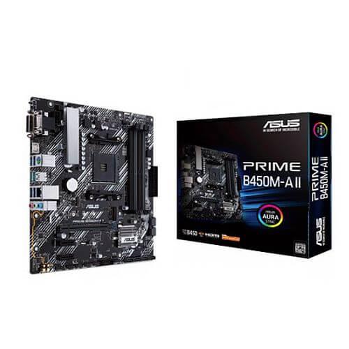 Asus PRIME B450M-A II, AMD B450, AM4, Micro ATX, 4 DDR4, VGA, DVI, HDMI, RGB Header, M.2-3