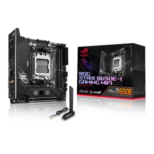 Asus ROG STRIX B650E-I GAMING WIFI, AMD B650, AM5, Mini ITX, 2 DDR5, HDMI, DP Alt Mode, Wi-Fi 6E, 2.5G LAN, PCIe5, 2x M.2-5