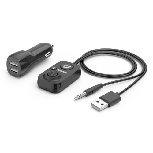 Hama Bluetooth Hands-Free Receiver for Cars, 3.5mm Jack for AUX-In, 12V Charger, 2x USB-A, 1m Cable-0