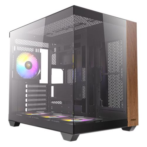 Antec CX800 Wood ARGB Dual Chamber Gaming Case w/ Glass Side & Front, ATX, 4x RGB Fans, LED Button, USB-C, Asus BTF Compatible, Black/Wood-0