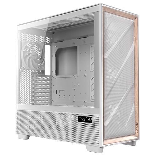 Antec FLUX Pro Gaming Case w/ Glass Side, E-ATX, Multi Vent Design, Mesh/Wood Front, 6 PWM Fans& Hub, USB-C, CPU/GPU Temp Display, Monitoring Software, White-0