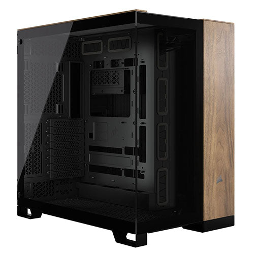 Corsair 6500X Dual Chamber Gaming Case w/ Glass Side & Front, ATX, Mesh Panels, USB-C, Asus BTF Compatible, Black/Walnut Wood-0