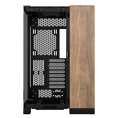 Corsair 6500X Dual Chamber Gaming Case w/ Glass Side & Front, ATX, Mesh Panels, USB-C, Asus BTF Compatible, Black/Walnut Wood-1