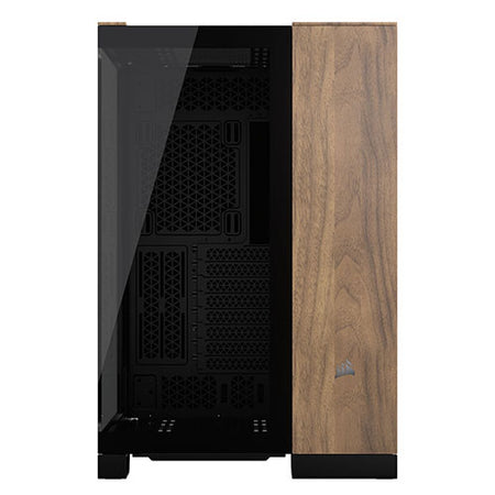 Corsair 6500X Dual Chamber Gaming Case w/ Glass Side & Front, ATX, Mesh Panels, USB-C, Asus BTF Compatible, Black/Walnut Wood-2