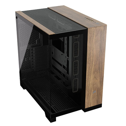 Corsair 6500X Dual Chamber Gaming Case w/ Glass Side & Front, ATX, Mesh Panels, USB-C, Asus BTF Compatible, Black/Walnut Wood-4