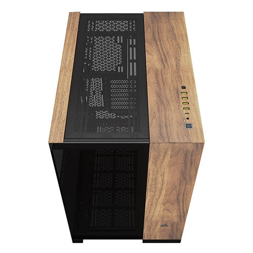 Corsair 6500X Dual Chamber Gaming Case w/ Glass Side & Front, ATX, Mesh Panels, USB-C, Asus BTF Compatible, Black/Walnut Wood-5