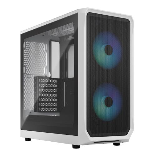 Fractal Design Focus 2 RGB (White TG) Gaming Case w/ Clear Glass Window, ATX, 2 RGB Fans, RGB controller, Mesh Front, Innovative Shroud System-0