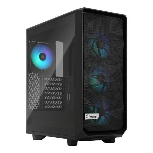 Fractal Design Meshify 2 Compact RGB (Black TG) Gaming Case w/ Light Tint Glass Window, ATX, Angular Mesh Front, 4 RGB Fans, RGB Controller, USB-C-0