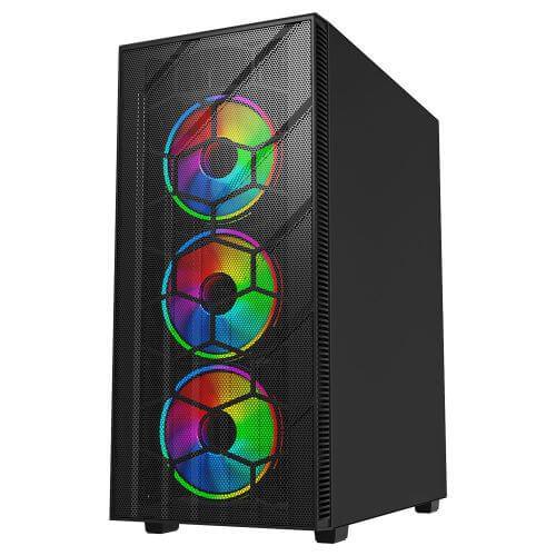 Vida Sirocco V2 Black ARGB Gaming Case w/ Glass Window, ATX, 6x ARGB Fans, Mesh Front-1