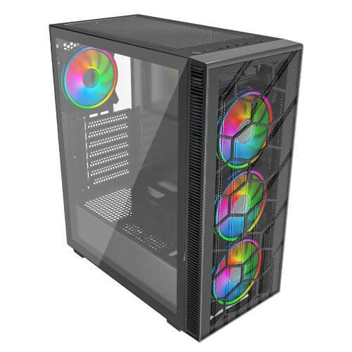 Vida Sirocco V2 Black ARGB Gaming Case w/ Glass Window, ATX, 6x ARGB Fans, Mesh Front-3