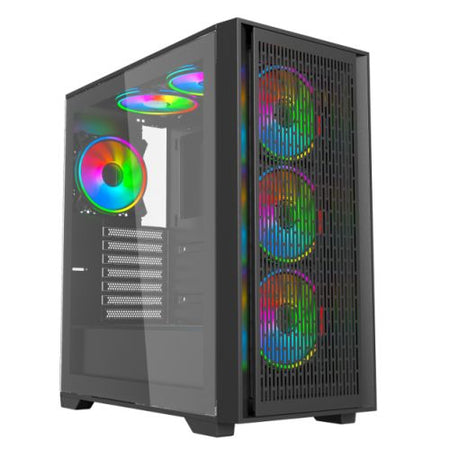 Vida Versa Black ARGB Gaming Case w/ Glass Side & Glass/Mesh Front, ATX, 6x ARGB Fans, 6-Port Fan Hub & Remote Control *Glass & Mesh Front Panels included*-1