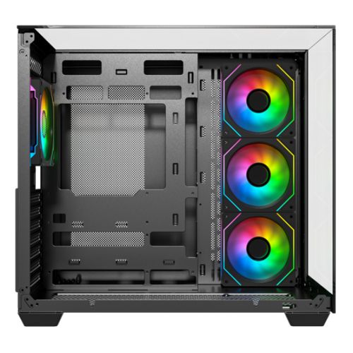 Vida Visio Black ARGB Gaming Cube Case w/ Glass Side, Front & Top, ATX, 4x ARGB Fans, 6-Port Fan Hub & Remote Control, USB-C, Asus BTF Compatible-5