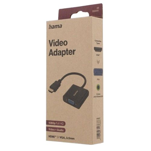 Hama HDMI Male to VGA Female Converter Cable with Audio 3.5mm Jack, 15cm, Black, *Eco-Friendly Packaging*-1