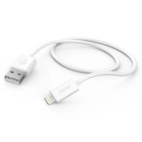 Hama Charging/Data USB-A to Lightning Cable, 480Mbps, 1 Metre, White-0