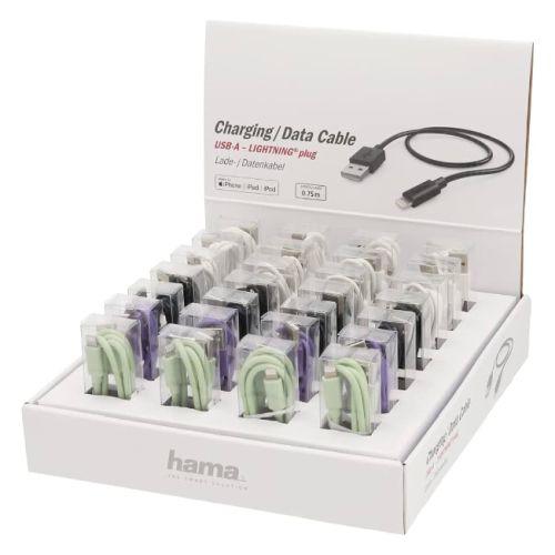 Hama Charging/Data USB-A to Lightning Cable x28 Multipack, 480Mbps, 0.75 Metre, Various Colours, Display Case-0