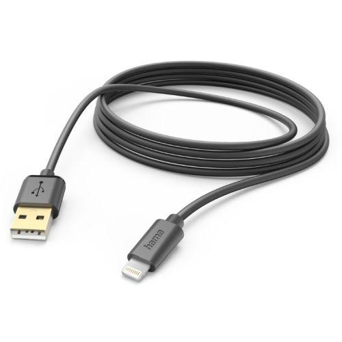 Hama Charging/Data USB-A to Lightning Cable, 480Mbps, 3 Metre, Black-0