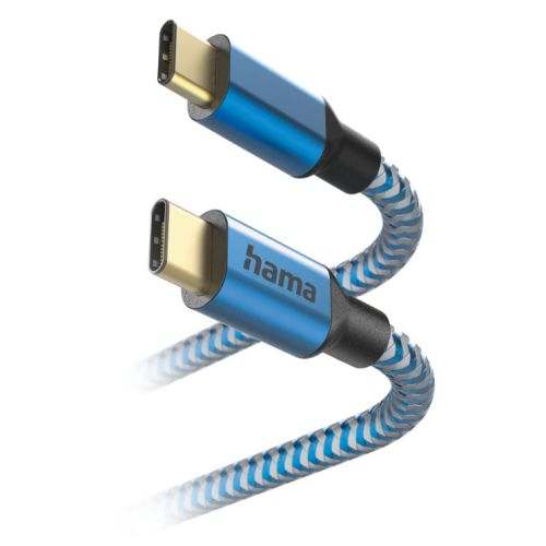 Hama Reflective USB-C to USB-C Quick Charging Cable, USB 2.0, Nylon Sheath, Gold-Plated, 1.5 Metre, Blue-0