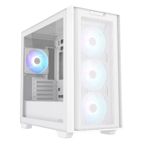 Asus A21 Plus ARGB Gaming Case w/ Glass Window, Micro ATX, 4x ARGB Fans, 380mm GPU & 360mm Radiator Support, Asus BTF Compatible, White-0