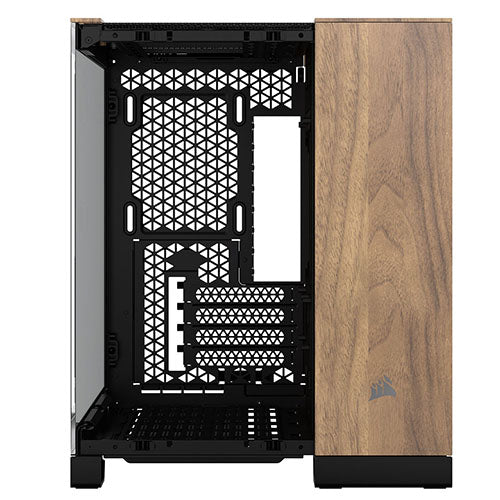 Corsair 2500X Dual Chamber Gaming Case w/ Glass Side & Front, Micro ATX, Mesh Panels, USB-C, Asus BTF Compatible, Black/Walnut Wood-1