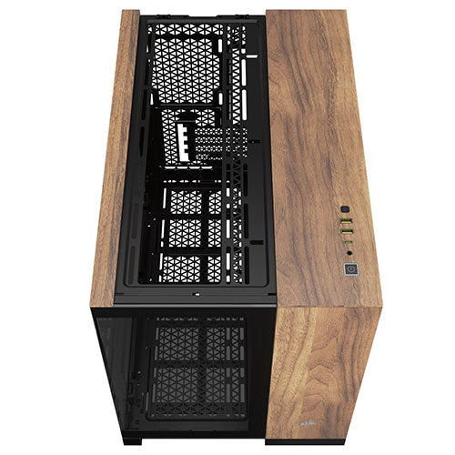 Corsair 2500X Dual Chamber Gaming Case w/ Glass Side & Front, Micro ATX, Mesh Panels, USB-C, Asus BTF Compatible, Black/Walnut Wood-2