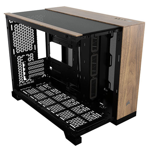 Corsair 2500X Dual Chamber Gaming Case w/ Glass Side & Front, Micro ATX, Mesh Panels, USB-C, Asus BTF Compatible, Black/Walnut Wood-4