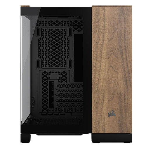 Corsair 2500X Dual Chamber Gaming Case w/ Glass Side & Front, Micro ATX, Mesh Panels, USB-C, Asus BTF Compatible, Black/Walnut Wood-5