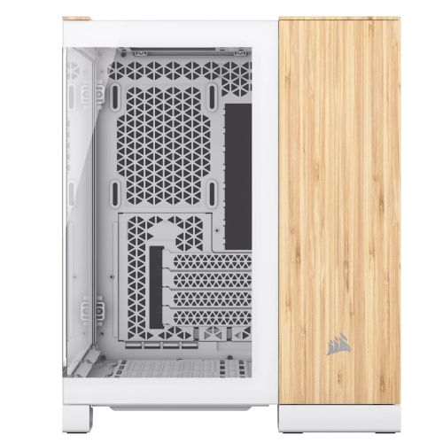 Corsair 2500X Dual Chamber Gaming Case w/ Glass Side & Front, Micro ATX, Mesh Panels, USB-C, Asus BTF Compatible, White/Bamboo Wood-5