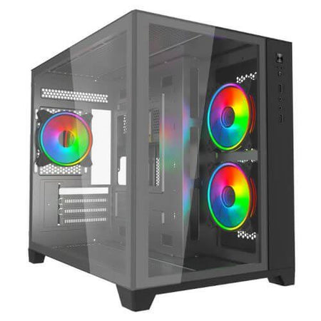 Vida Akira V2 Black ARGB Gaming Case w/ Glass Front & Side, Micro ATX, 3x ARGB Fans, 6-Port PWM ARGB Fan Hub & Remote Control-0