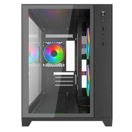 Vida Akira V2 Black ARGB Gaming Case w/ Glass Front & Side, Micro ATX, 3x ARGB Fans, 6-Port PWM ARGB Fan Hub & Remote Control-1