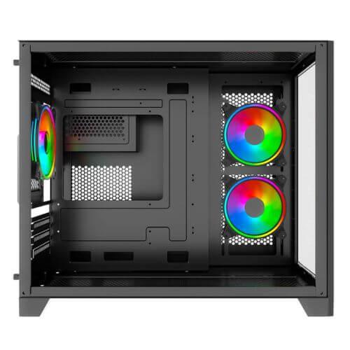 Vida Akira V2 Black ARGB Gaming Case w/ Glass Front & Side, Micro ATX, 3x ARGB Fans, 6-Port PWM ARGB Fan Hub & Remote Control-2