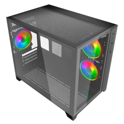 Vida Akira V2 Black ARGB Gaming Case w/ Glass Front & Side, Micro ATX, 3x ARGB Fans, 6-Port PWM ARGB Fan Hub & Remote Control-5