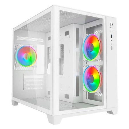 Vida Akira V2 White ARGB Gaming Case w/ Glass Front & Side, Micro ATX, 3x ARGB Fans, 6-Port PWM ARGB Fan Hub & Remote Control-0