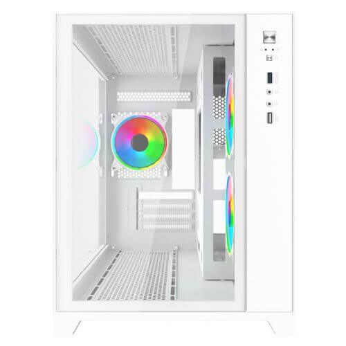 Vida Akira V2 White ARGB Gaming Case w/ Glass Front & Side, Micro ATX, 3x ARGB Fans, 6-Port PWM ARGB Fan Hub & Remote Control-1