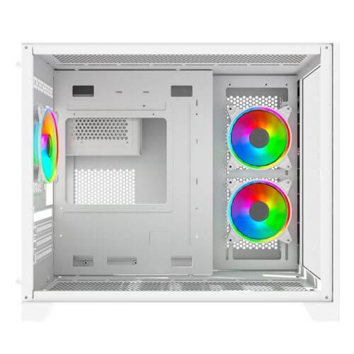 Vida Akira V2 White ARGB Gaming Case w/ Glass Front & Side, Micro ATX, 3x ARGB Fans, 6-Port PWM ARGB Fan Hub & Remote Control-2