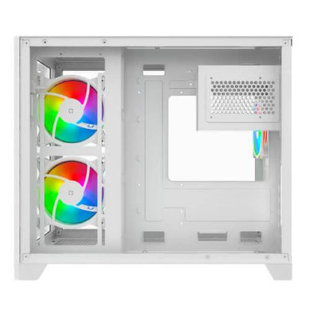 Vida Akira V2 White ARGB Gaming Case w/ Glass Front & Side, Micro ATX, 3x ARGB Fans, 6-Port PWM ARGB Fan Hub & Remote Control-3