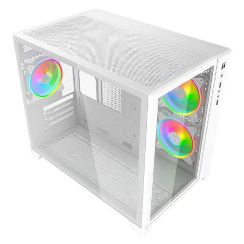 Vida Akira V2 White ARGB Gaming Case w/ Glass Front & Side, Micro ATX, 3x ARGB Fans, 6-Port PWM ARGB Fan Hub & Remote Control-5