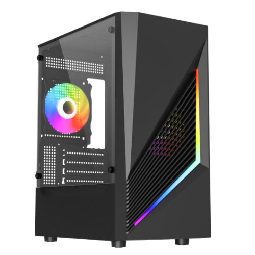 Vida Genesis Black ARGB Gaming Case w/ Glass Window, Micro ATX, 2x ARGB Fans, Front ARGB Strip-0