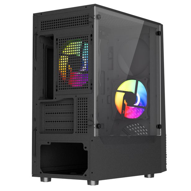 Vida Genesis Black ARGB Gaming Case w/ Glass Window, Micro ATX, 2x ARGB Fans, Front ARGB Strip-2