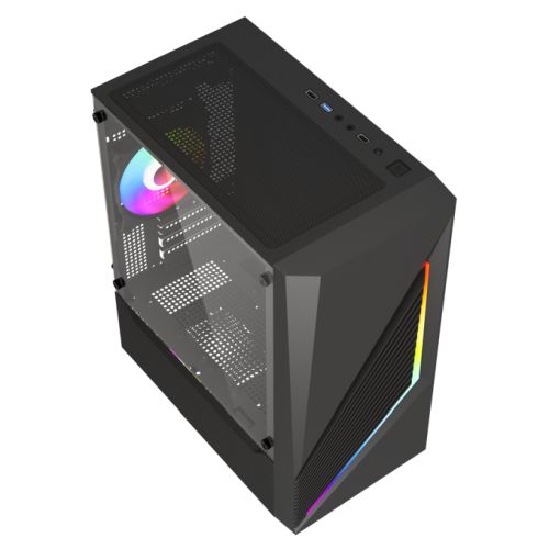 Vida Genesis Black ARGB Gaming Case w/ Glass Window, Micro ATX, 2x ARGB Fans, Front ARGB Strip-3