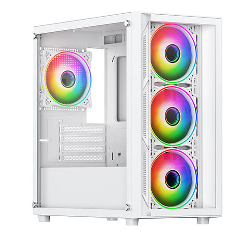 Vida Lucid White ARGB Gaming Case w/ Glass Front & Side, Micro ATX, 4x ARGB Infinity Fans-0