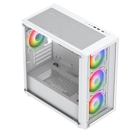 Vida Lucid White ARGB Gaming Case w/ Glass Front & Side, Micro ATX, 4x ARGB Infinity Fans-4